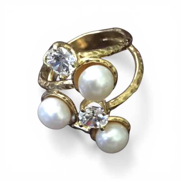 Tamar Swarovski Crystal Freshwater Pearl Ring Silver Plated 18k Gold NWT 8.5 - Picture 8 of 10